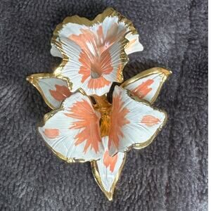 Signed Cerrito Original 1982 Brooch – Enamel Orchid Floral Gold Tone Pin
